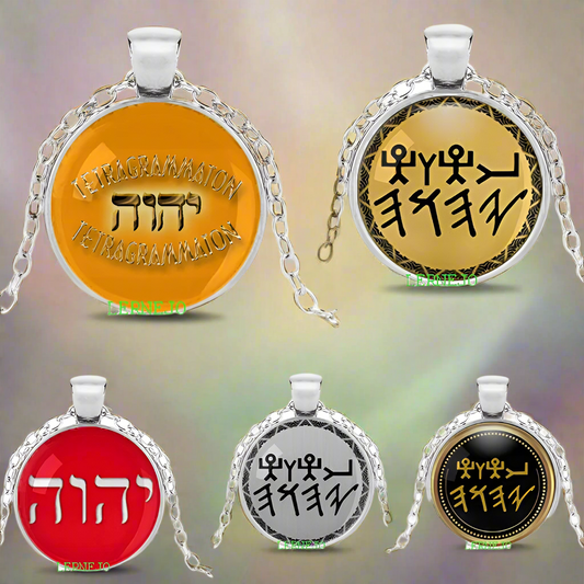 Tetragram Maton Amulet, Necklace. YHWH Pendant, Reiki Symbols Torque, YHVH Badge Four-Letter Name for God Lord Esoteric