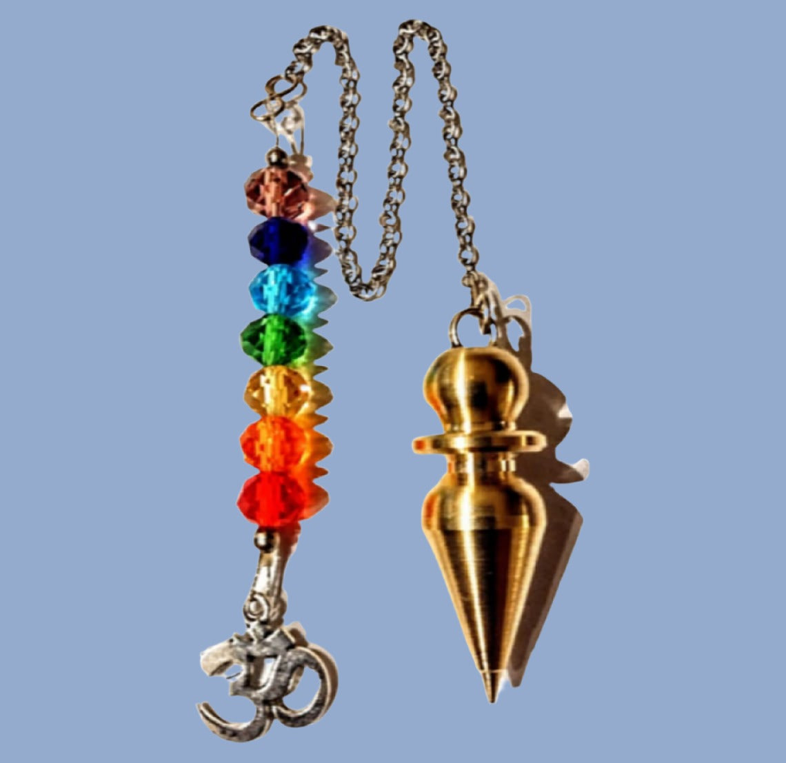 Brass Pendulum 7 Chakras - 10 Inches Long Chain - Reiki - Relaxation - Dowsing