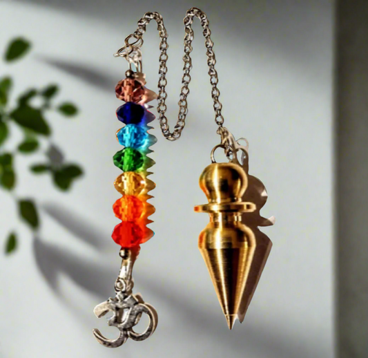 Brass Pendulum 7 Chakras - 10 Inches Long Chain - Reiki - Relaxation - Dowsing