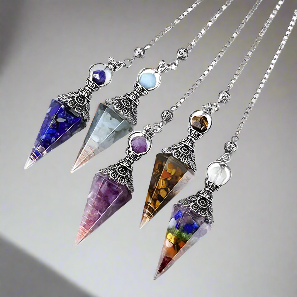 Natural 7 Chakra Healing Crystals Pendulum for Dowsing, Divination, Quartz Stone Pendulums, Antique style Reiki Pendant