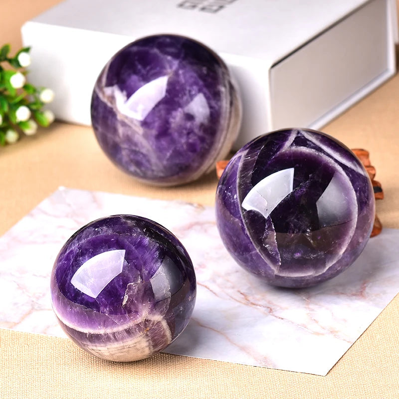 1PC Natural Dream Amethyst Ball Polished Globe Massaging Ball Reiki Healing Stone