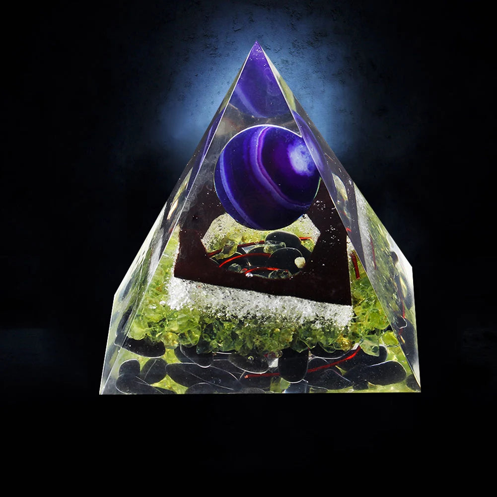 Orgone Pyramid, Amethyst Peridot, Healing Crystal, Energy Orgonite Pyramid EMF Protection, Meditation Tool, Quartz.