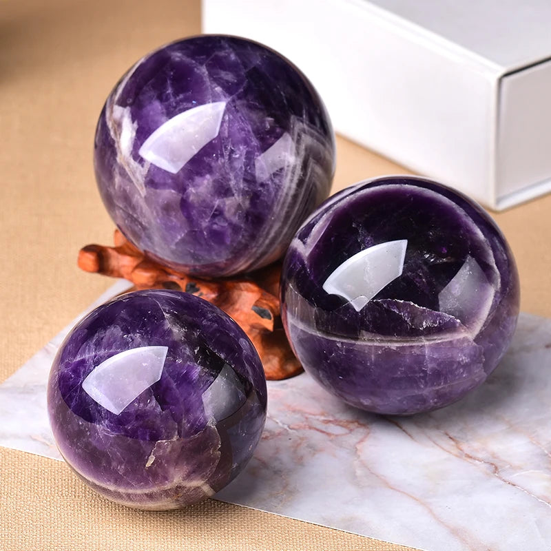 1PC Natural Dream Amethyst Ball Polished Globe Massaging Ball Reiki Healing Stone