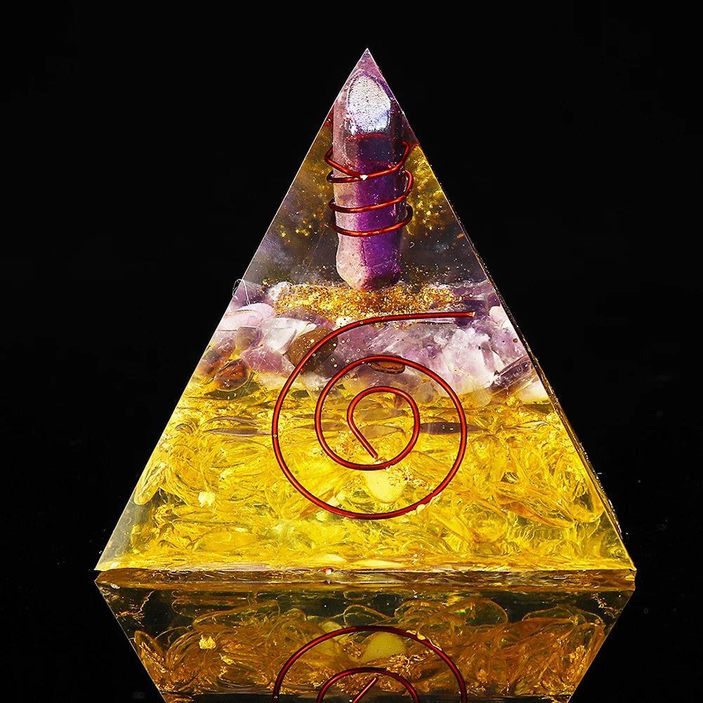 Orgone Pyramid, Amethyst Peridot, Healing Crystal, Energy Orgonite Pyramid EMF Protection, Meditation Tool, Quartz.