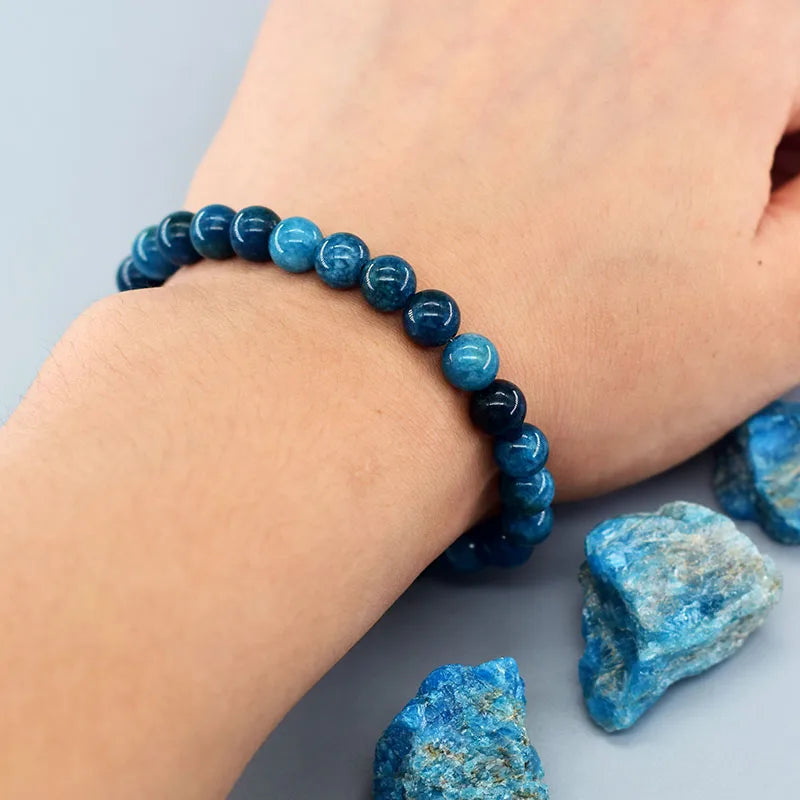 7.48in / 19cm Original Reiki Blue Apatite Beads Bracelets - Men / Women - Natural Stone good for Blood Circulation, Stimulate Enthusiasm, Health Care.