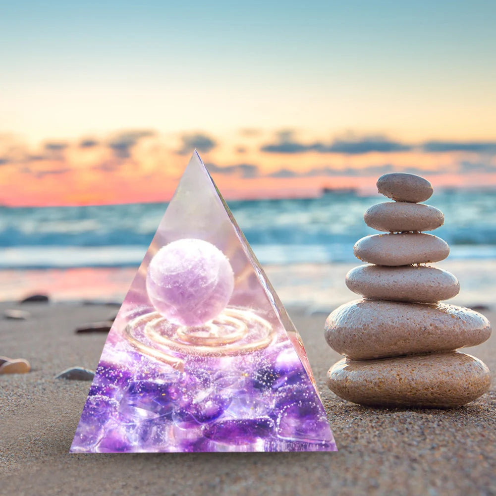 Orgone Pyramid, Amethyst Peridot, Healing Crystal, Energy Orgonite Pyramid EMF Protection, Meditation Tool, Quartz.