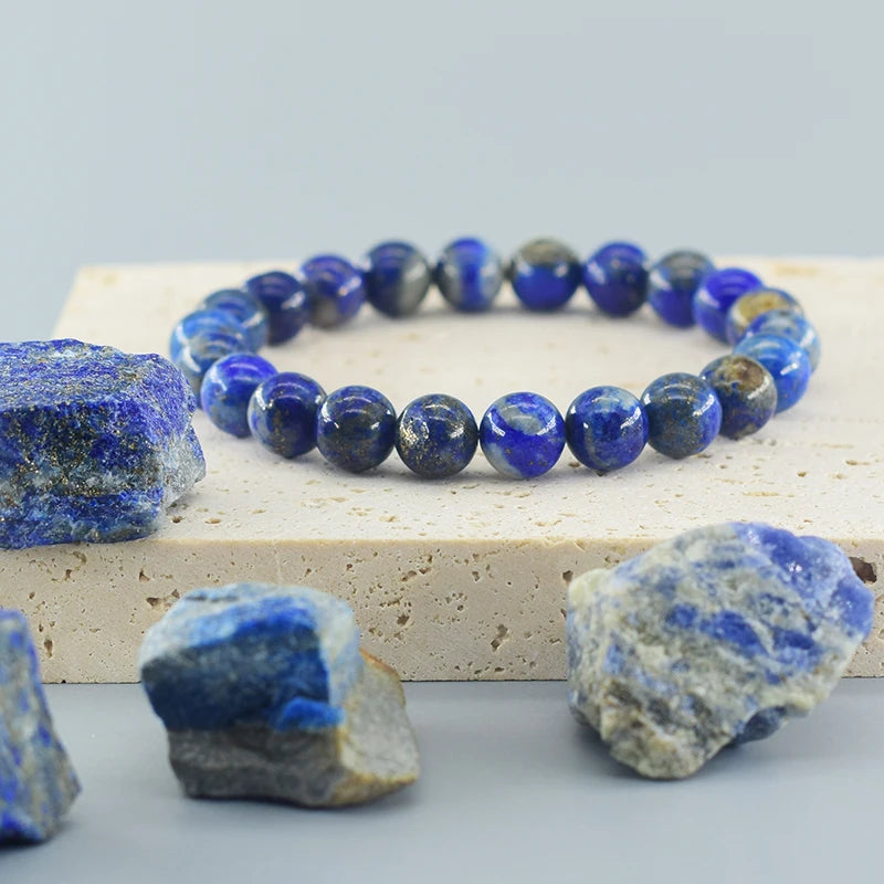 6.69in / 17cm - 8mm Beads - Real 5A Natural Lapis Lazuli Stone - Beads Bracelet Elastic - High Quality Energy Healing