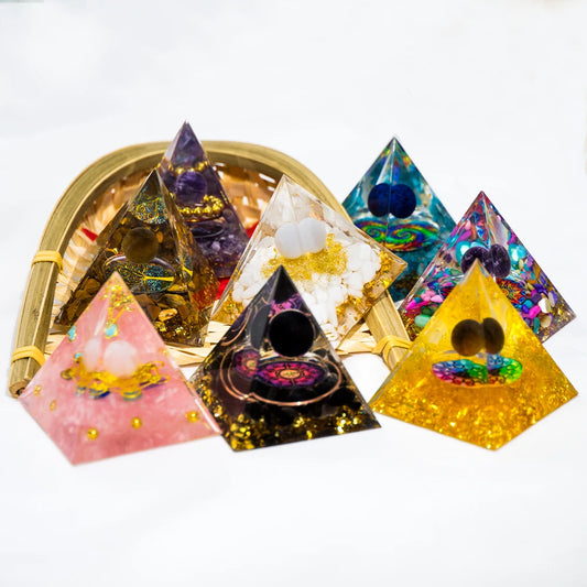 5cm/2inch Orgone Pyramid - The Zodiac Pyramid - Chakra Energy Healing - Crystal Pyramid for Health, Luck, Success.