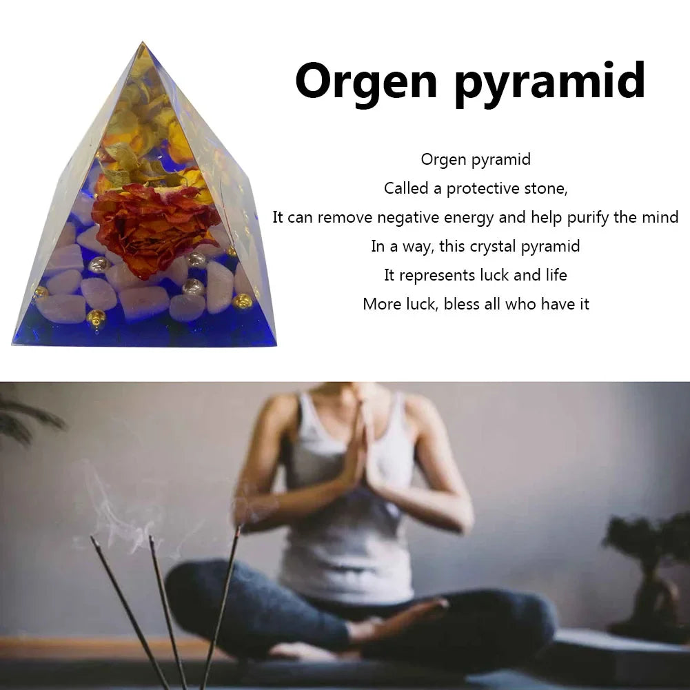 Natural Tiger Eye Orgonite Pyramid, Crystals, Energy, Reiki Chakra Multiplier, Amethyst Meditation, Lucky Wealth Stone Crafts