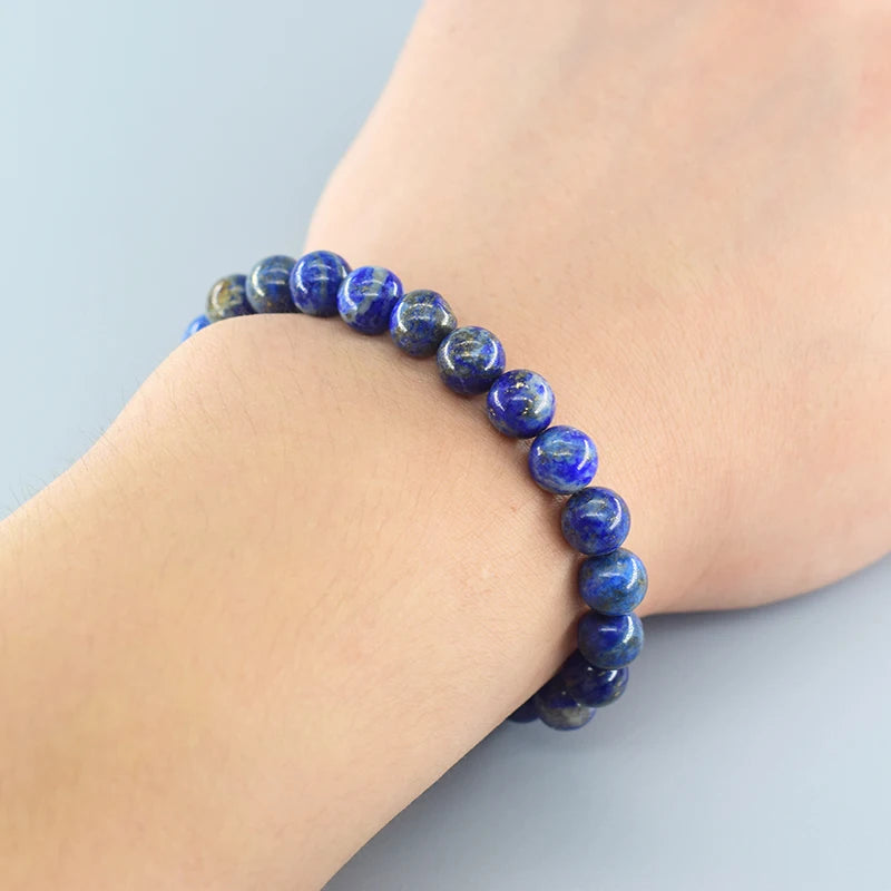 6.69in / 17cm - 8mm Beads - Real 5A Natural Lapis Lazuli Stone - Beads Bracelet Elastic - High Quality Energy Healing