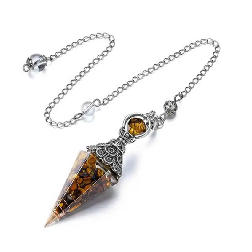 Natural 7 Chakra Healing Crystals Pendulum for Dowsing, Divination, Quartz Stone Pendulums, Antique style Reiki Pendant