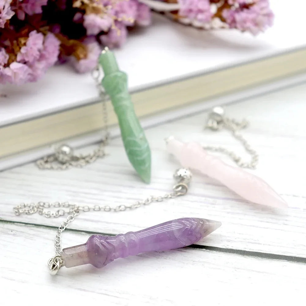 Natural Gemstone Crystals Pendulum Egyptian Cone Clear Quartz Pendulums for Dowsing Divination Reiki Spiritual Pendulos X177