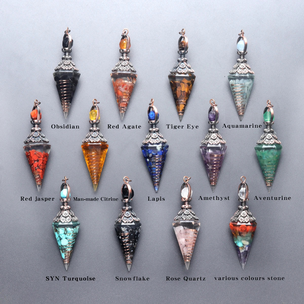 7 Chakra Healing Crystals Pendulum for Dowsing Divination Quartz Natural Stone Retro Pendulums Reiki Pendant Pendulum