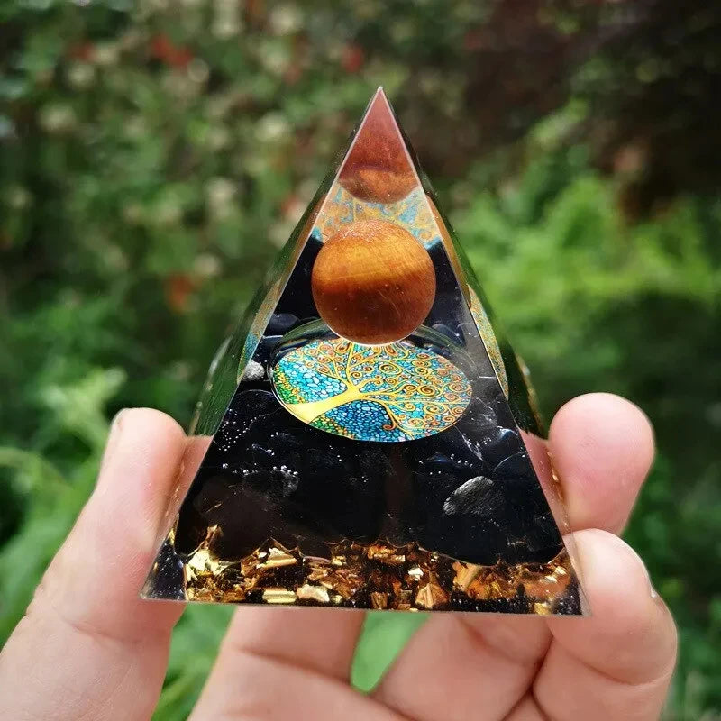 Energy Generator Orgone Pyramid, Amethyst Peridot Healing, Natural Crystal, Reiki Chakra Generator, Orgonite Pyramid Meditation Tool