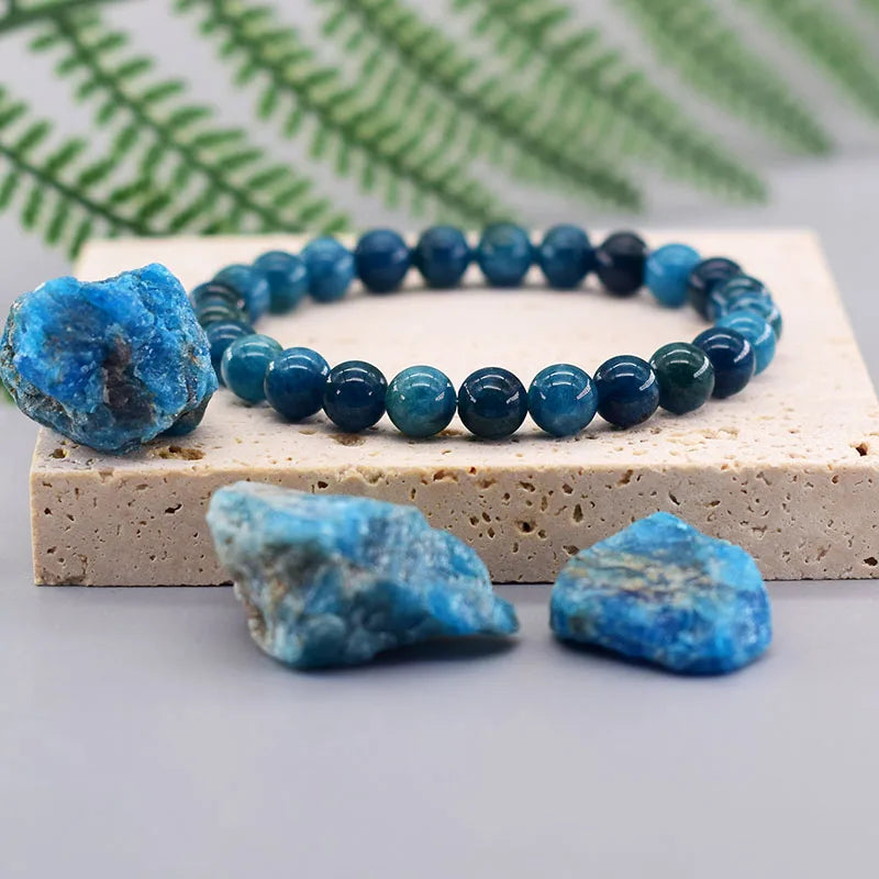 7.48in / 19cm Original Reiki Blue Apatite Beads Bracelets - Men / Women - Natural Stone good for Blood Circulation, Stimulate Enthusiasm, Health Care.