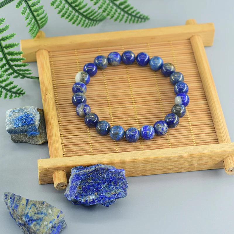 6.69in / 17cm - 8mm Beads - Real 5A Natural Lapis Lazuli Stone - Beads Bracelet Elastic - High Quality Energy Healing