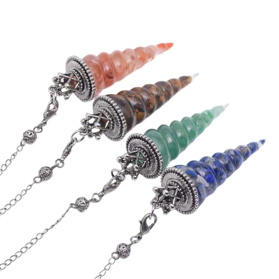 Long 7 Chakra Crystal Pendulum Divination, Natural Stone Chip Bead, Cone Pendant Reiki Resin, Esoterics Pendulums