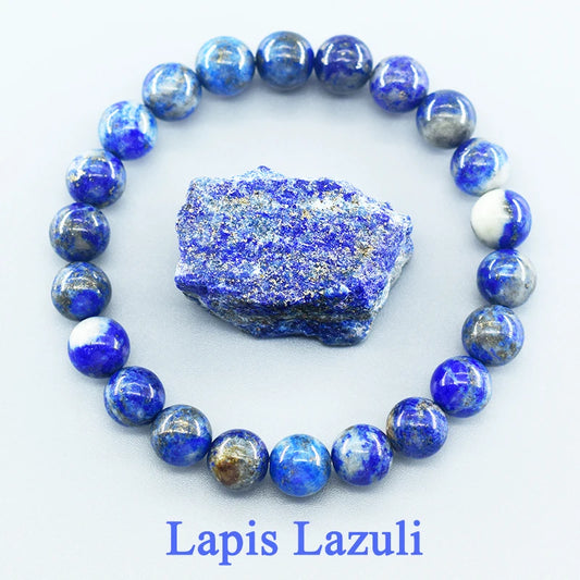 6.69in / 17cm - 8mm Beads - Real 5A Natural Lapis Lazuli Stone - Beads Bracelet Elastic - High Quality Energy Healing