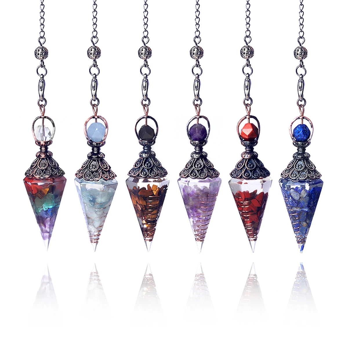 7 Chakra Healing Crystals Pendulum for Dowsing Divination Quartz Natural Stone Retro Pendulums Reiki Pendant Pendulum