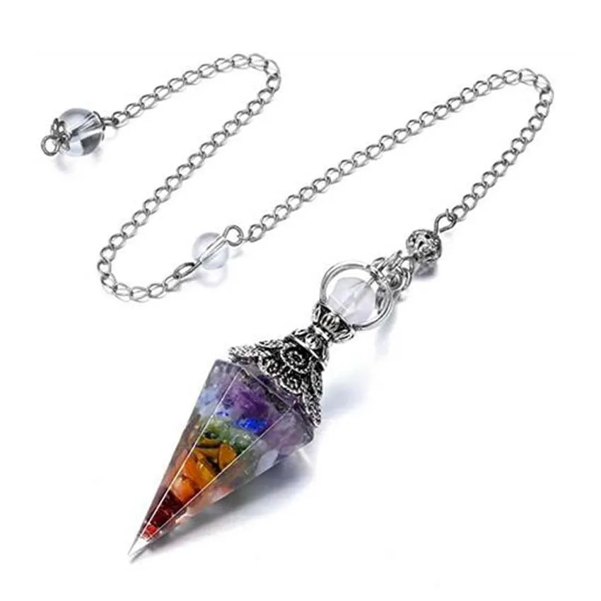 Natural 7 Chakra Healing Crystals Pendulum for Dowsing, Divination, Quartz Stone Pendulums, Antique style Reiki Pendant