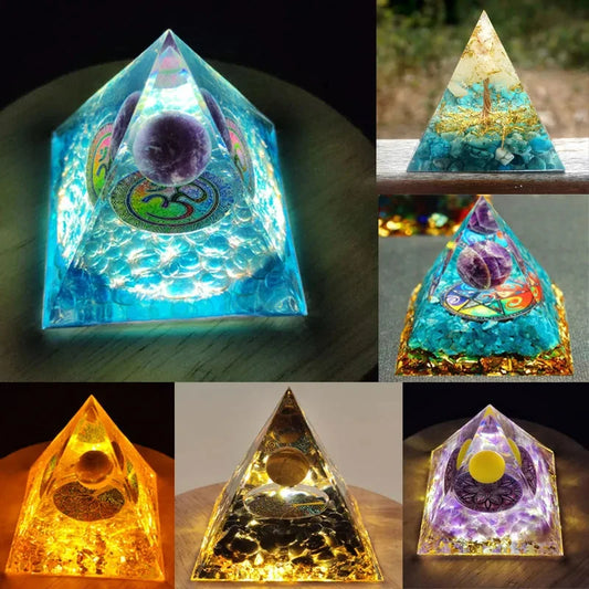 Energy Generator Orgone Pyramid, Amethyst Peridot Healing, Natural Crystal, Reiki Chakra Generator, Orgonite Pyramid Meditation Tool