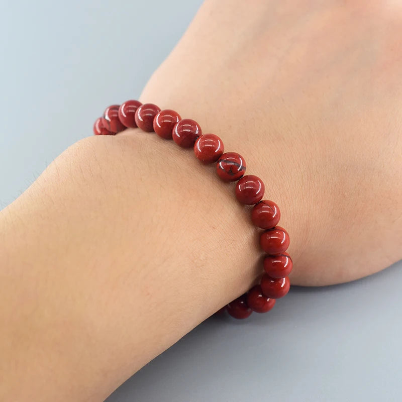 7.48in / 19cm Natural Stone Genuine 5A Red Jasper - Prayer Beaded Bracelets - Rosary Meditation Bracelets - Yoga Meditation Bracelets