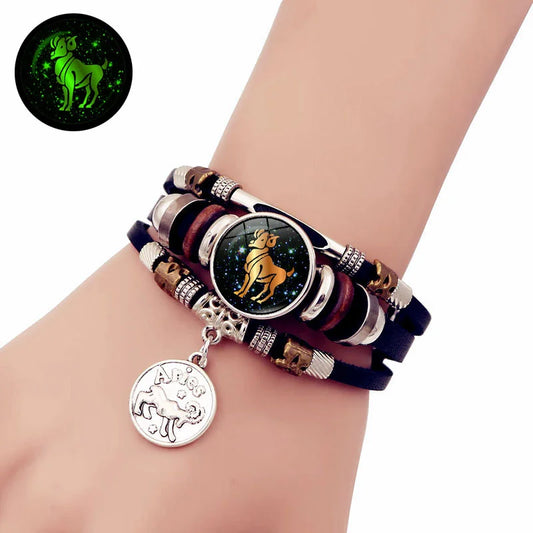 12 Constellation Vintage Bracelet - Braided Punk Leather Bracelets