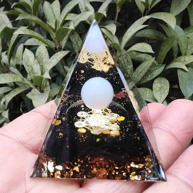 Energy Generator Orgone Pyramid, Amethyst Peridot Healing, Natural Crystal, Reiki Chakra Generator, Orgonite Pyramid Meditation Tool