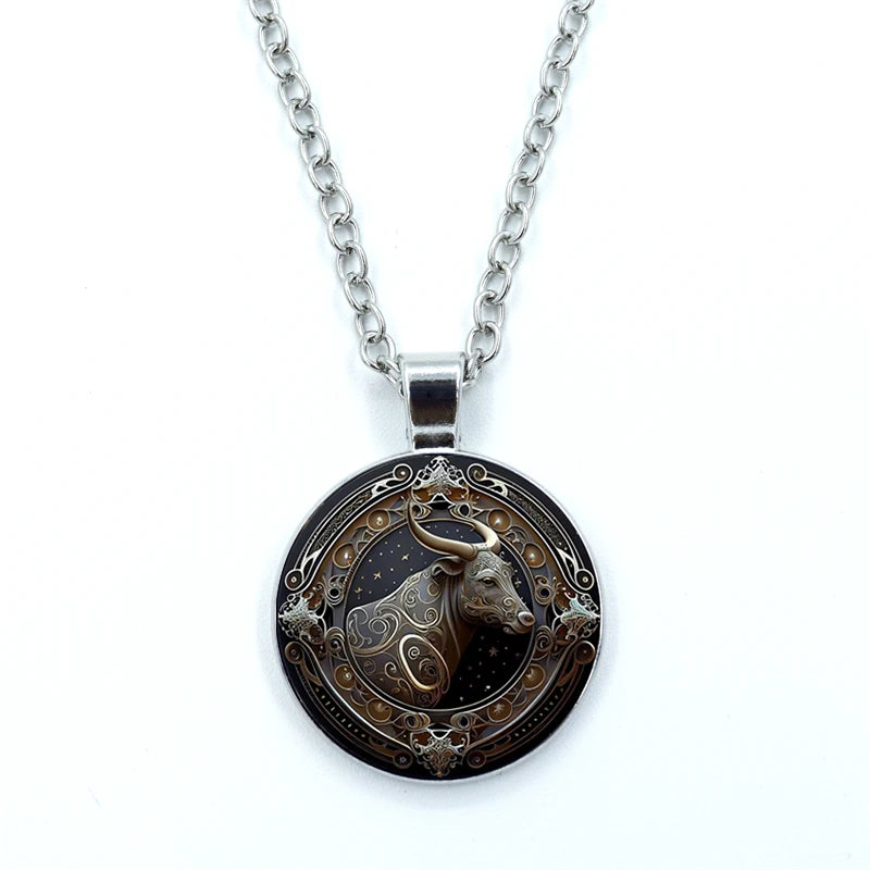 Handmade Esoteric 12 Constellations, Glass Dome Necklace: Leo, Virgo, Libra, Scorpio, Sagittarius, Zodiac Sign Pendant Necklace