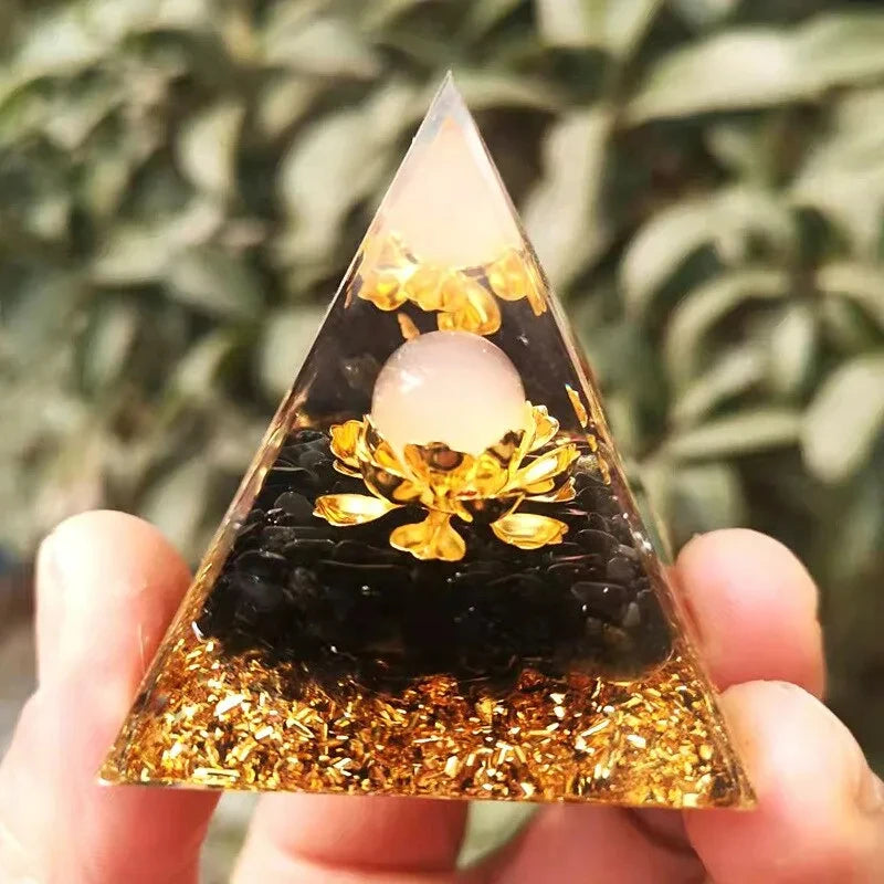 Energy Generator Orgone Pyramid, Amethyst Peridot Healing, Natural Crystal, Reiki Chakra Generator, Orgonite Pyramid Meditation Tool