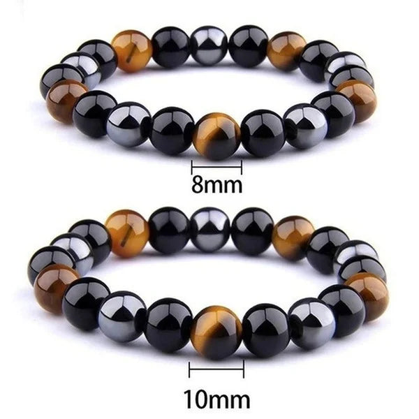 Bracelet Triple Protection, Tiger Eye, Hematite and Black Obsidian Stone - Beaded Couple Bracelet.